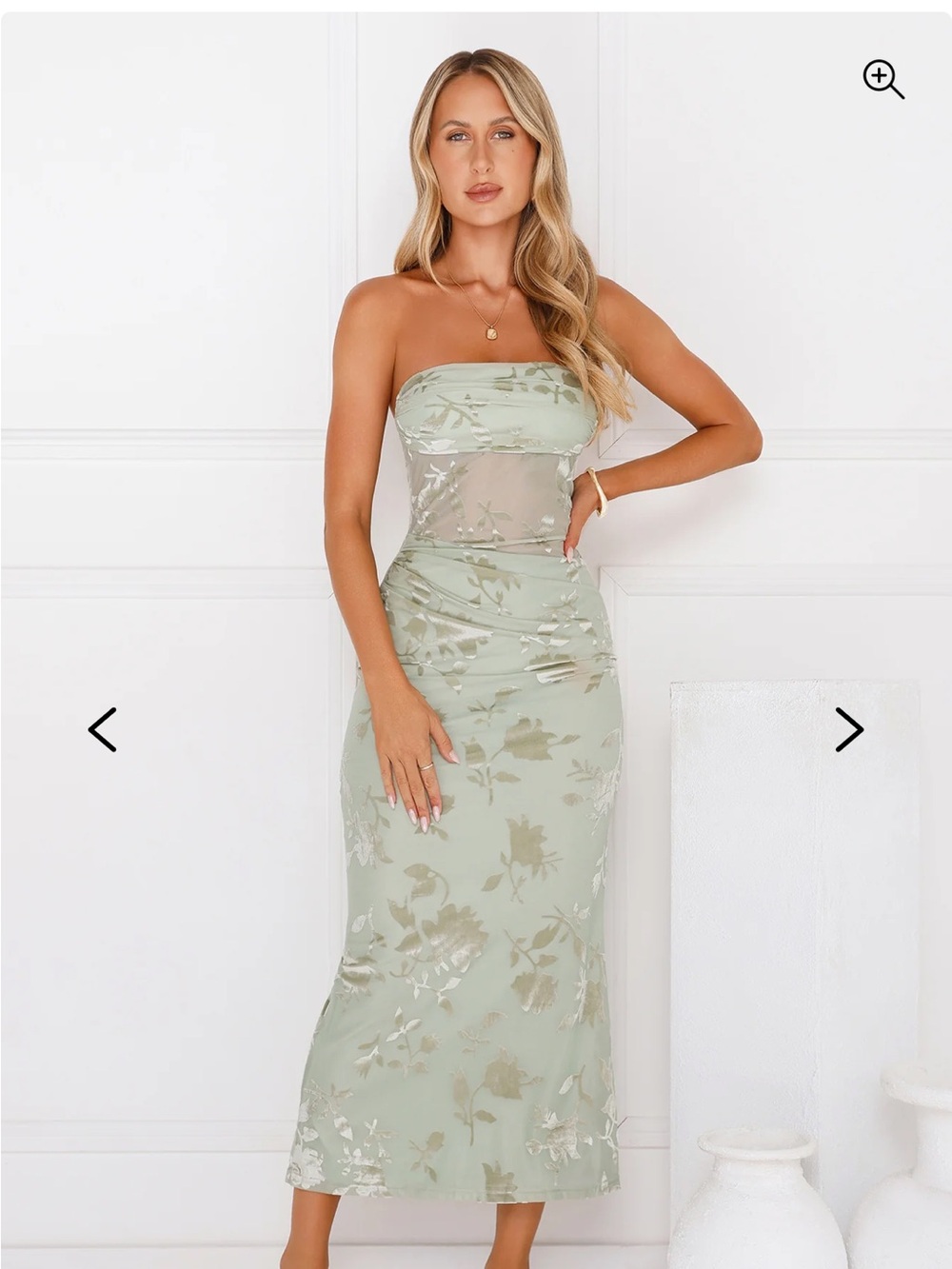 Hello Molly Strapless Sage Green Floral Midi Dress